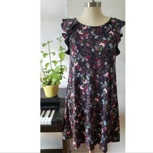Ann Taylor LOFT Womens Garden Ruffle Sleeveless Swing Dress Navy Size XS